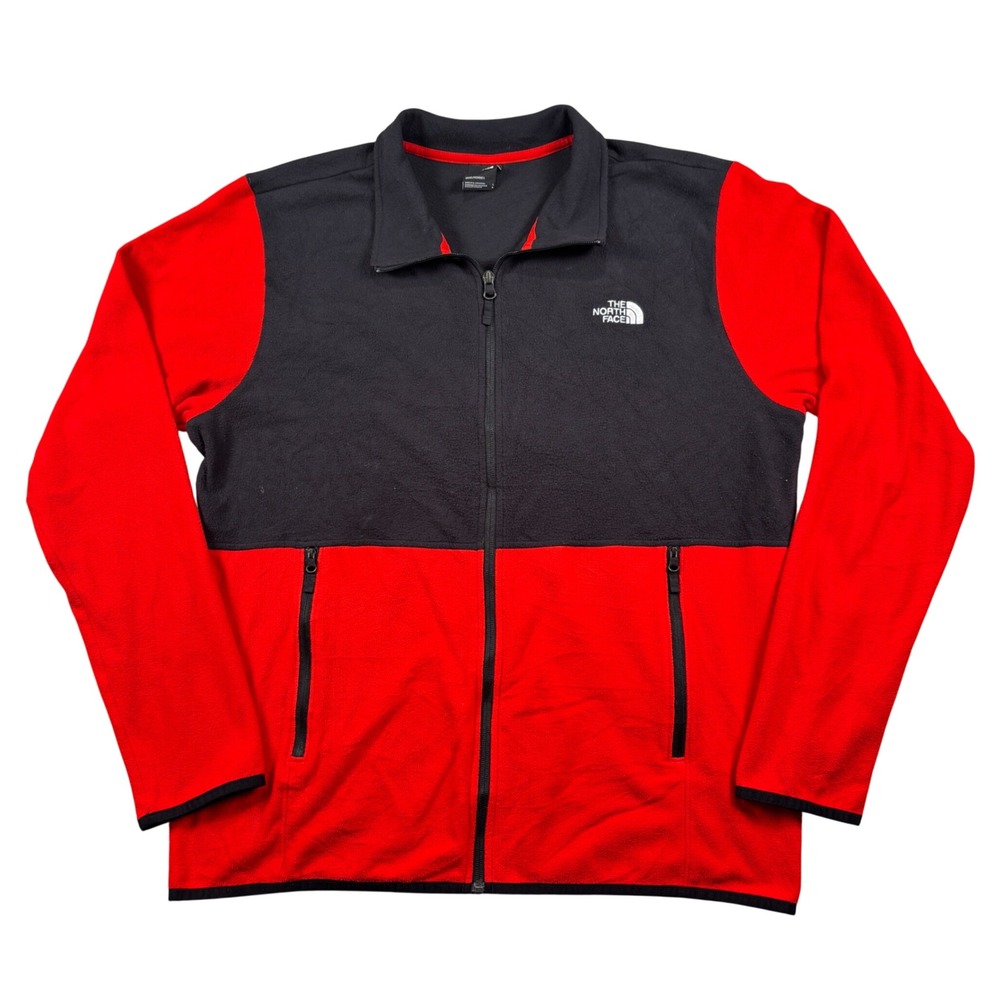 The North Face Fleece Jacket Men Large Blood Orange Black Colorblock Full Zip